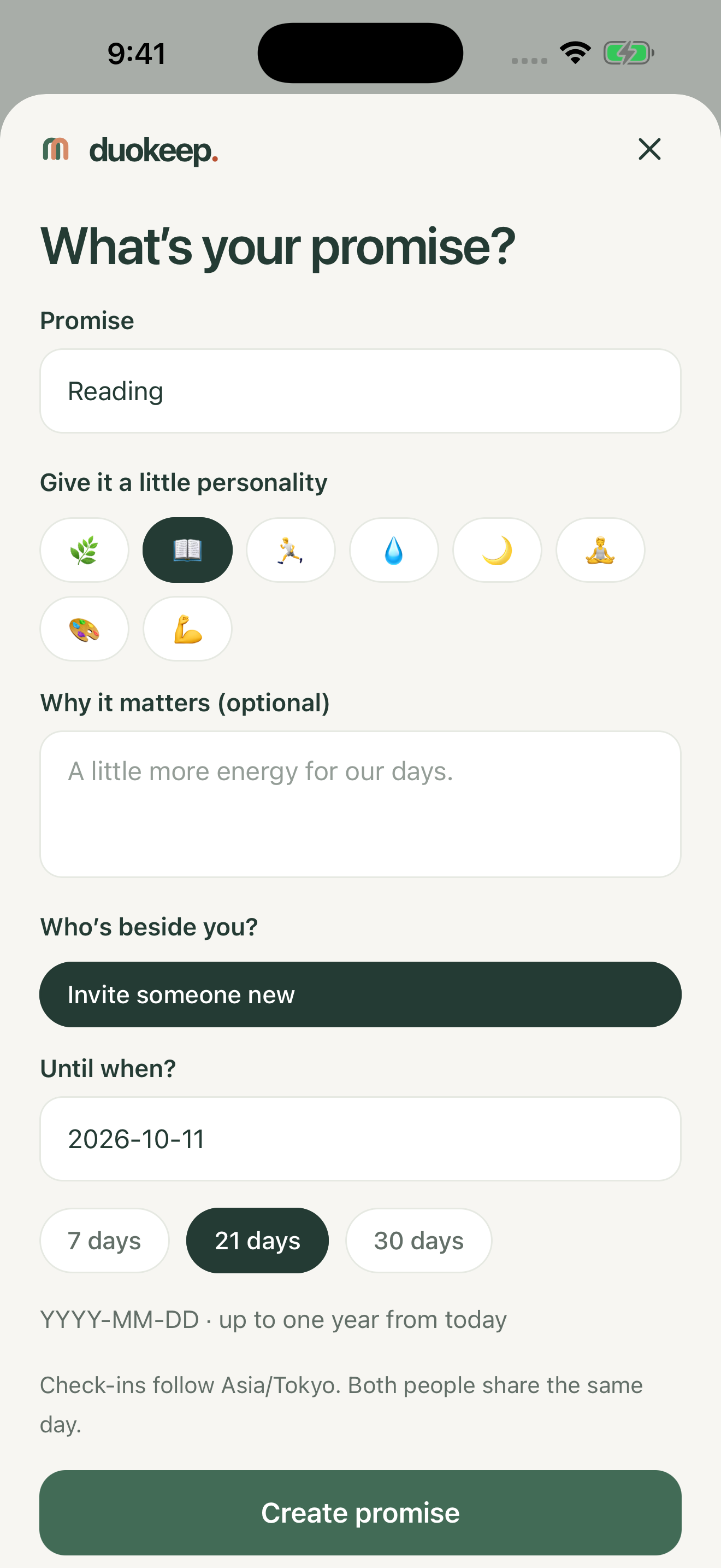 Create a new shared goal in DuoKeep