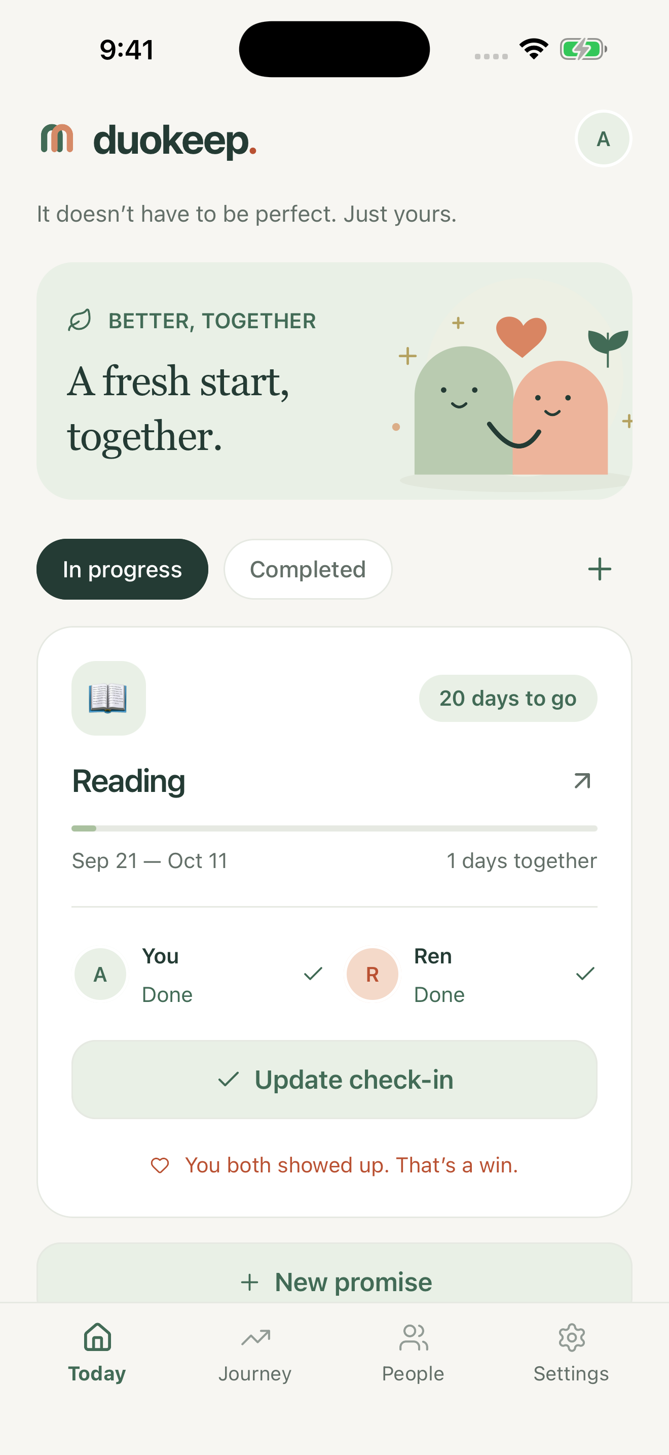 DuoKeep shared reading goal with both partners checked in